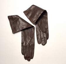 Vintage Grandoe Long Leather Gloves Chocolate Brown Unlined size 7,5