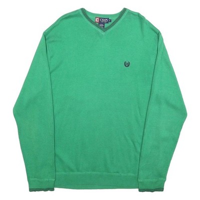 CHAPS Herren Grüner Schlichter V-Ausschnitt Strickpullover M Baumwolle Leicht