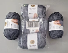 LOT of 5 Lion Brand Yarn Rewind Bulky Tape Yarn Charcoal Grey Fall Autumn Winter