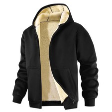 Men's Fleece-Lined and Thickened Winter sherpa Hooded Sports Sweatshirt Cardigan