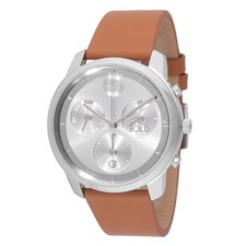 Movado Bold 3601028 Silver Chronograph Dial Brown Leather Strap Men's Watch
