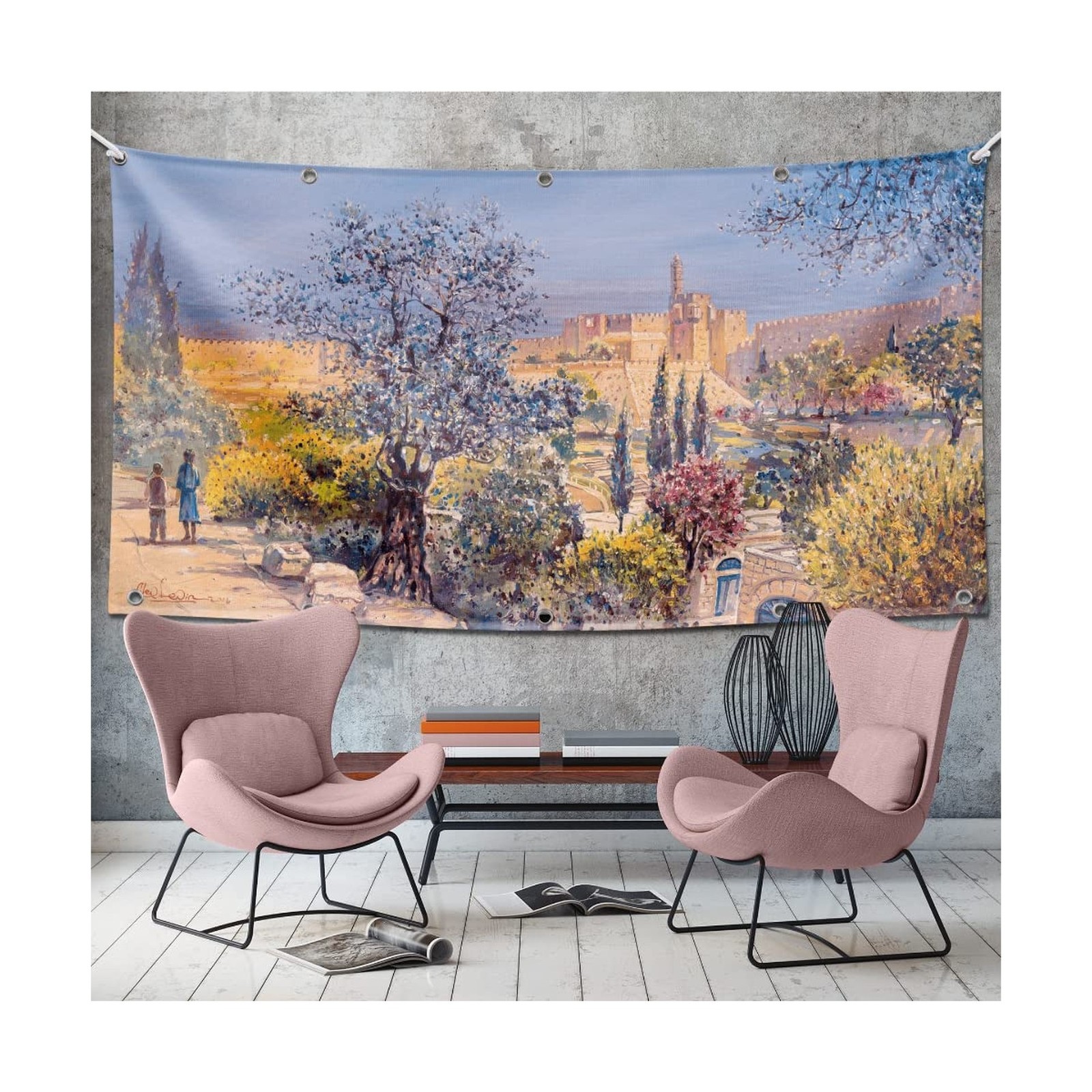 Jerusalem City of David Sukkah Banner - Large Outdoor Fabric Sukkot Decoratio...