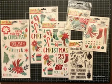 My Mind's Eye JINGLE ALL THE WAY Chipboard, Stickers, Brads Stamps Christmas LOT