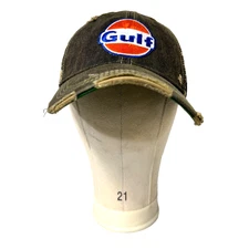 Morgan & Phillip’s Gulf Oil Camo Mesh Trucker Hat Distressed Brown Snapback Cap