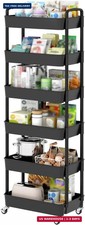 Sywhitta 6-Tier Plastic Rolling Utility Cart with Wheels for Storage,Black