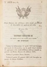 Decree Kingdom of Italy - List of Provincial Roads of Alexandria - 1873