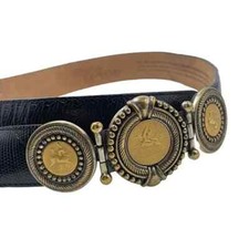 Vintage Brighton Museum Collection BLACK leather Belt with Coins GREAT GIFT-MED