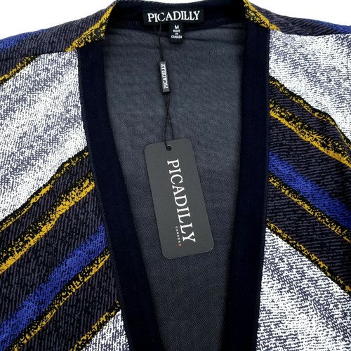 Picadilly Open Front Long Vest Size Med Blue Stripe Black White NEW Cotton Blend - Picture 11 of 12
