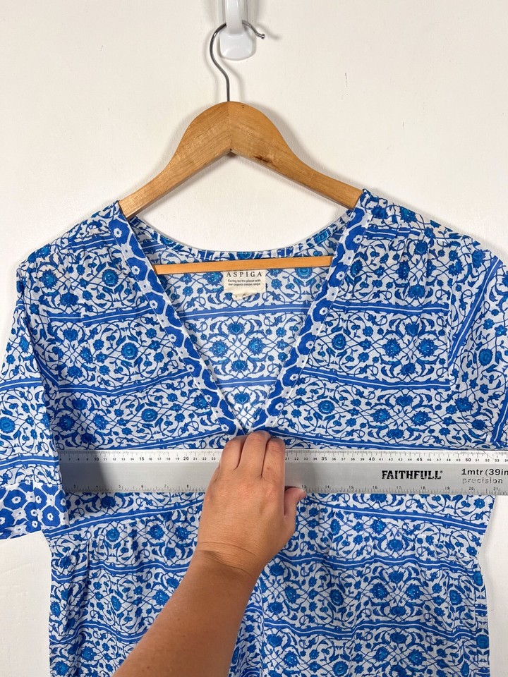 Aspiga Dress Size Large Santorini Blue White Floral Summer Holiday