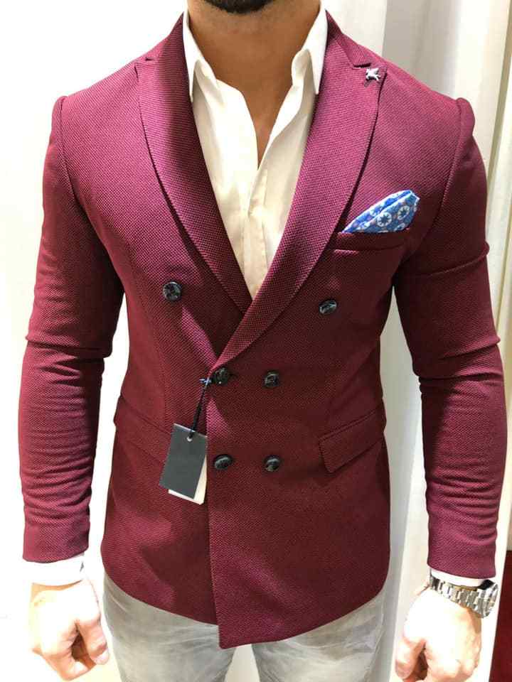Saco Blazer Doble Botón Burdeos Ajustado Slim Fit