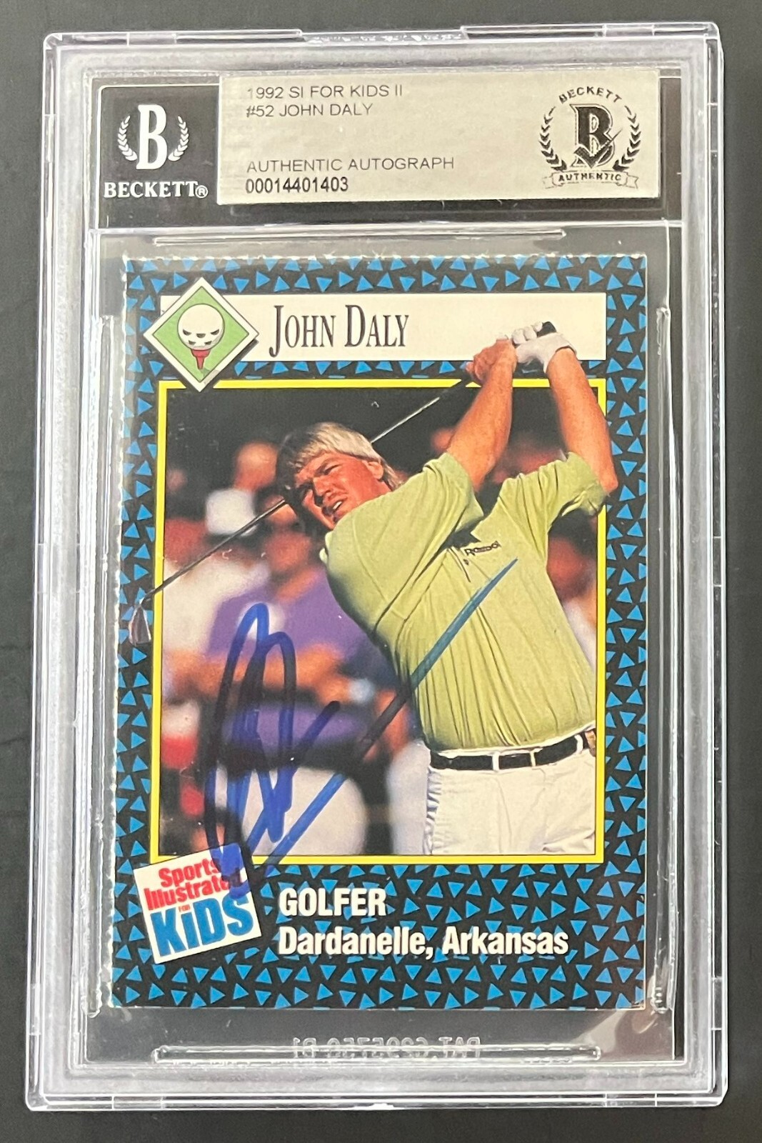JOHN DALY SIGNED 1992 SPORTS ILLUSTRATED FOR KIDS ROOKIE CARD BECKETT BGS SLAB