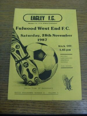 28.11.1987 Eagley v Fulwood West End [Lancashire Amateur Shield] (gefaltet). GRATIS