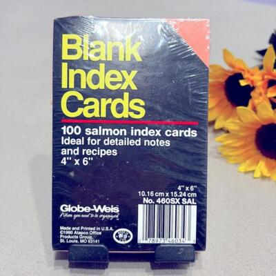 Vintage 1990 by Globe-Weis Sealed Blank Index 100 Salmon Cards Size 4''x6''- USA !