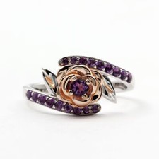 0.4Ct Amethyst Round Cut CZ Bypass Shank Rose Engagement Ring in 925 Silver