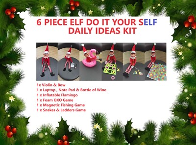 6 x Elf Weihnachtsrequisiten Zubehör Aktivitäten Spiele Ideen Kit Konvolut Spielzeugregal