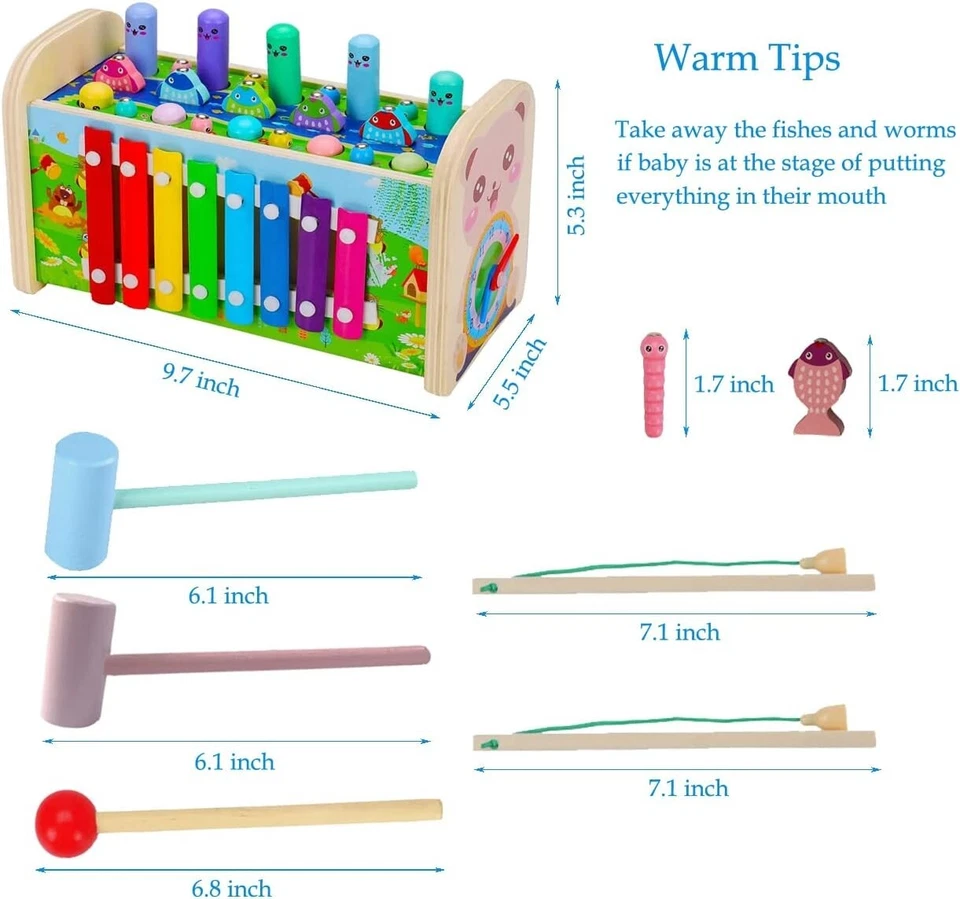 Juguetes de madera 7 en 1 para martillar Whack-a-mole Foto 2 de 4