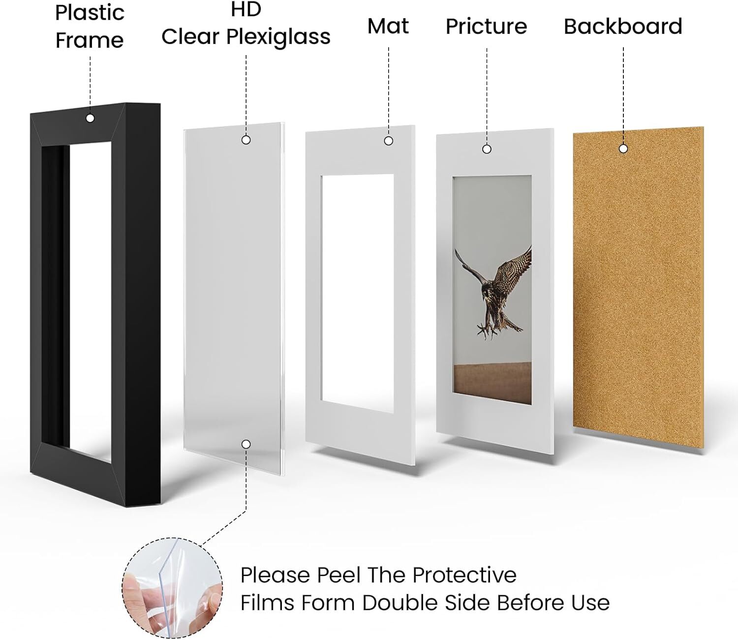 5X7 Picture Frames Set of 3 with Mat to Display 4X6 Picture,Plastic Black Photo 