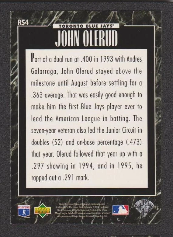 1995 UPPER DECK SERIES 2 PREDICTOR JOHN OLERUD R54 REDEEMED TRADE BLUE JAYS SP - Image 2 of 2