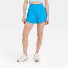 Women's Woven High-Rise 2-in-1 Run Shorts 3" - All In Motion Size XS Blue