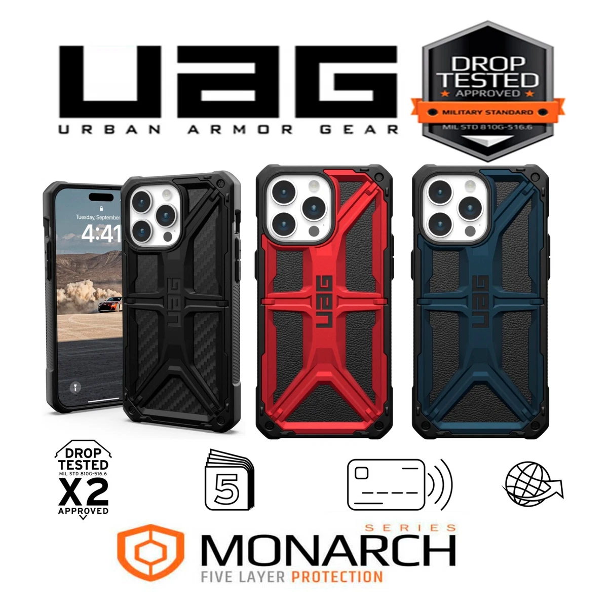 UAG Monarch Apple iPhone 15 Pro Max / Plus Case Premium Carbon Fiber Cover