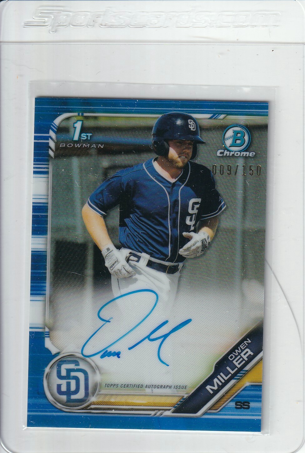 2019 Bowman Chrome AUTO Blue Refractors Owen Miller Brewers Padres 009/150