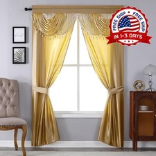 Juego De 2 Cortinas Doradas Para Sala Elegantes Con Cenefas 54x84 Modernas Largo