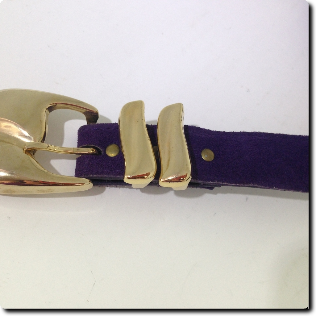 Vintage AXCESS Made in England Suede Leather Brass Belt Vintage Axcess Brown Stretch Belt With Suede Detail, Gold  main image 3