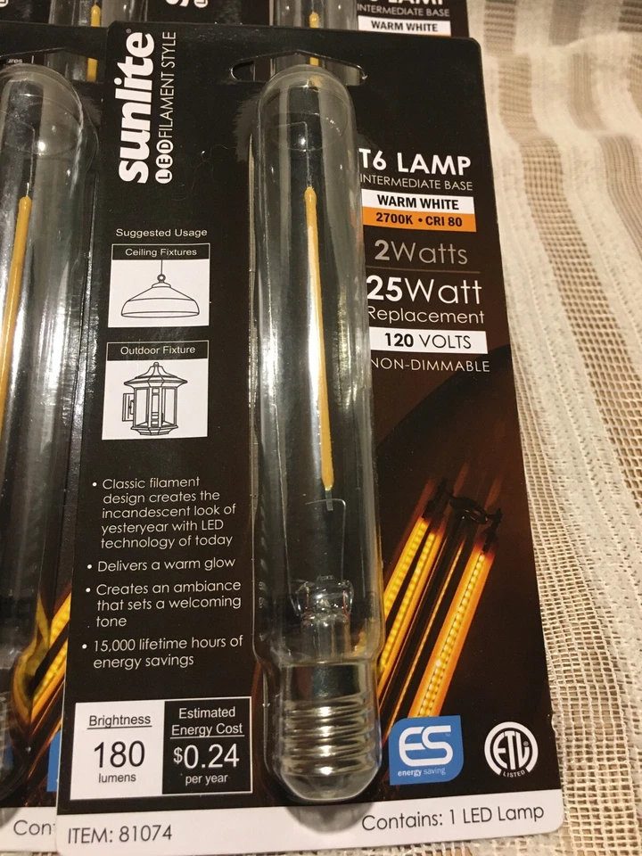 6 SUNLITE 81074 2 Watt T6 Lamp Candelabra (E17) Base 2700K Warm White 180 Lumens - Image 2 of 3