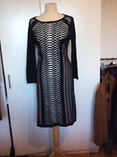 Designer 'Nine West' Black White Pattered Midi Dresss With Sleeves Warm Woollen 