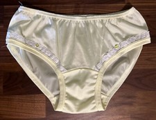 Vintage Nylon Panties Gragero 80s 100 Silky Shiny Lace Bikini M/L Yellow