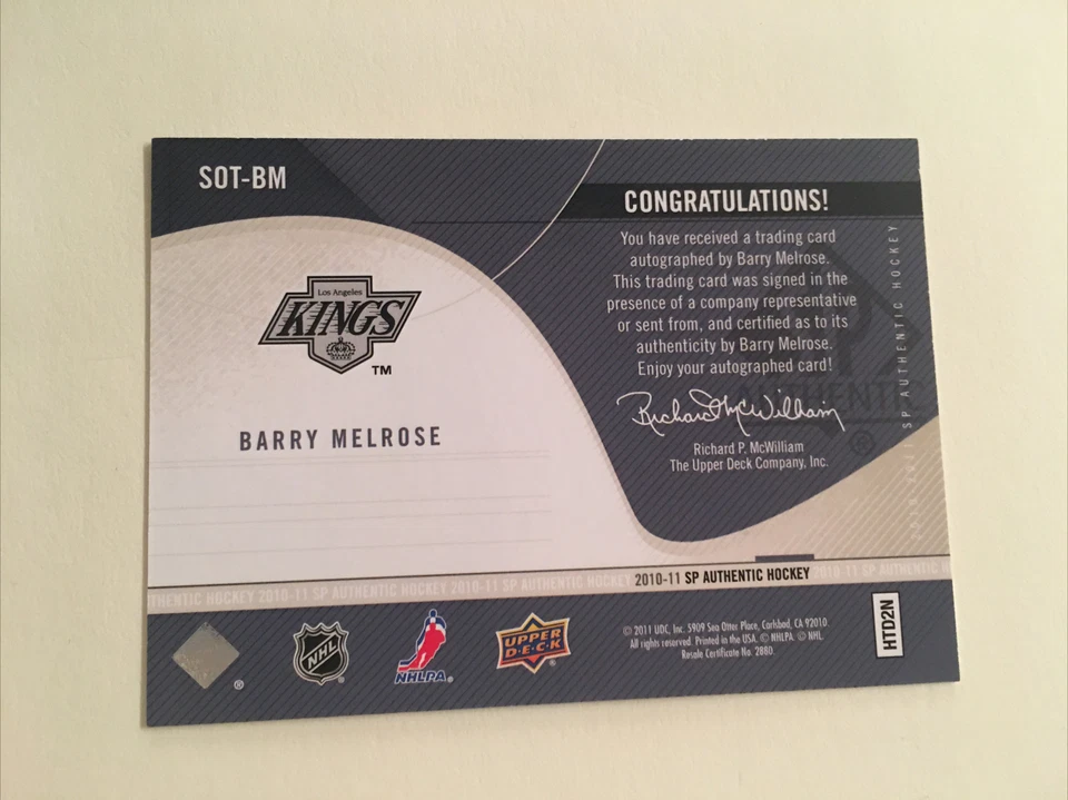 Barry Melrose 2010-11 SP Authentic Sign of the Times #SOTBM - Image 3 of 3