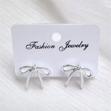 Bow Stud Earrings Silver Gold Tone Metal 22.5mm x 16mm Fashion Jewelry