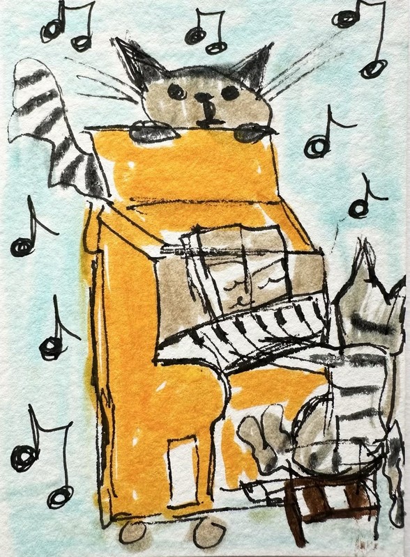 Original ACEO Painting Cat Miniature Art Card By Carole Collins M3