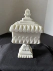 Vintage Westmoreland Wedding Cake Box Milk Glass Square Pedestal Beaded Ornate