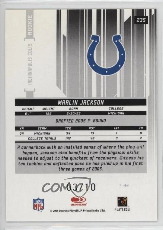 2005 Leaf Rookies & Stars Longevity Parallel Holofoil /10 Marlin Jackson Auto RC - Image 2 of 2