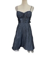 Vtg 90s Jump Dark Grey Crinkle Satin Cocktail Dress Sweetheart Neckline Sz 7/8