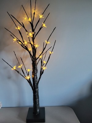 28'' Black Tree Light Tabletop Lamp with 24 LED White Flower Lights