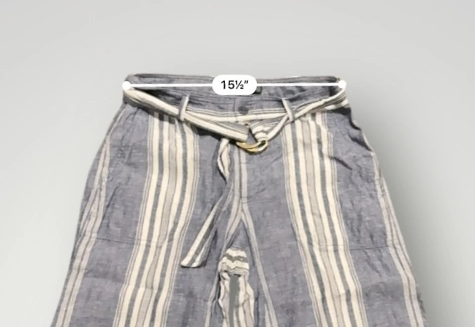 Pantalones para mujer Lauren Ralph Lauren de lino a rayas recortados de pierna ancha talla 8 cinturón Foto 4 de 4