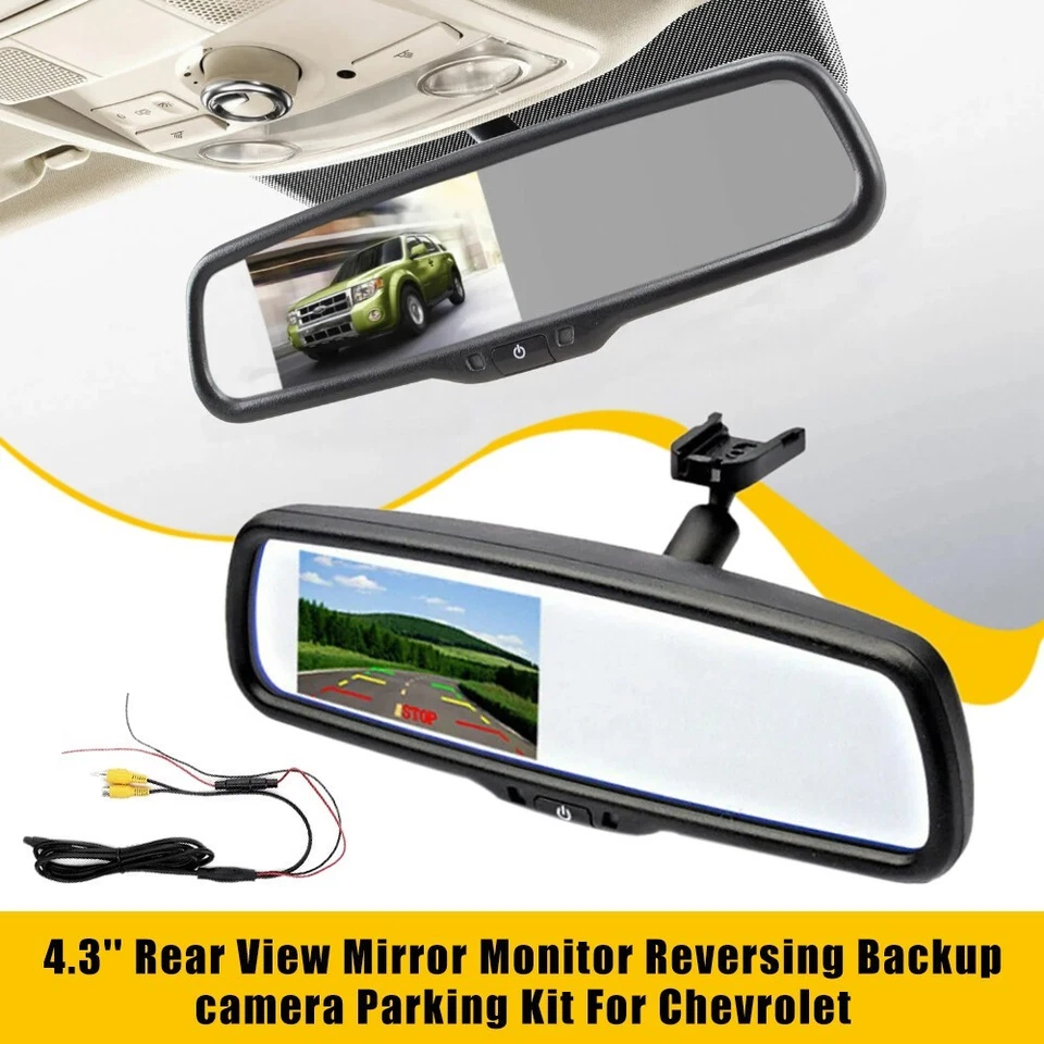 4.3'' Rear View Mirror Monitor Reversing Backup camera Parking Kit For Chevrolet - Image 2 of 4