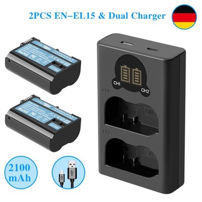 2x EN-EL15 EL15a 15B Akku Für Nikon D500 D780 D800 D7500 Z6 Z7 V1+ LCD Ladegerät