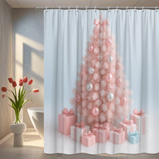 Cute Pink Christmas Shower Curtain for Holiday Decor