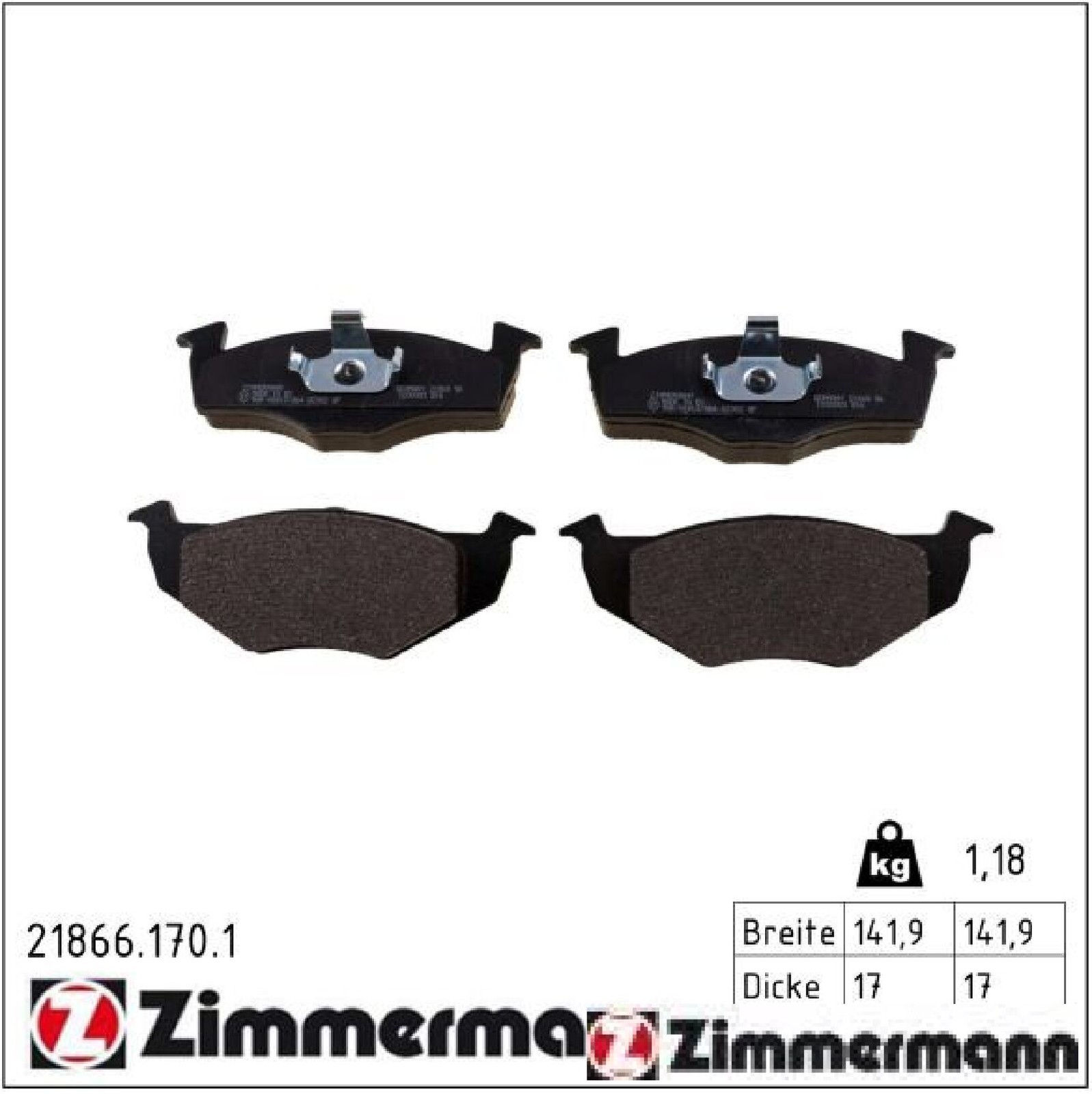 Zimmermann 21866.170.1 Bremsbelagsatz für Scheibenbremse Bremsbelagsatz