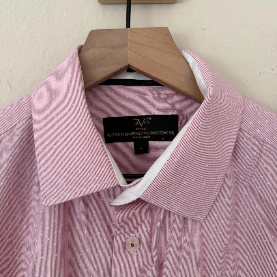 Рубашка мужская Versace L розовая на пуговицах современный крой - Изображение 3 из 4