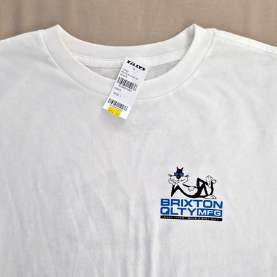 Brixton Mfg Cool Cat Men's L White Cotton Double-Sided Crew Neck Tee