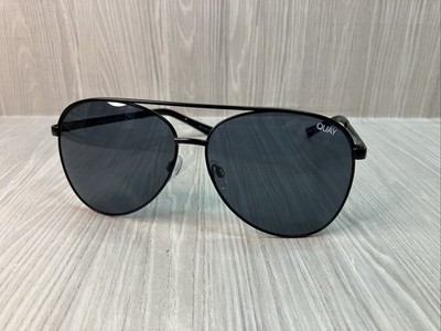 Quay Australia Vivienne Aviator Sunglasses Black Metal Frame Smoke Lens