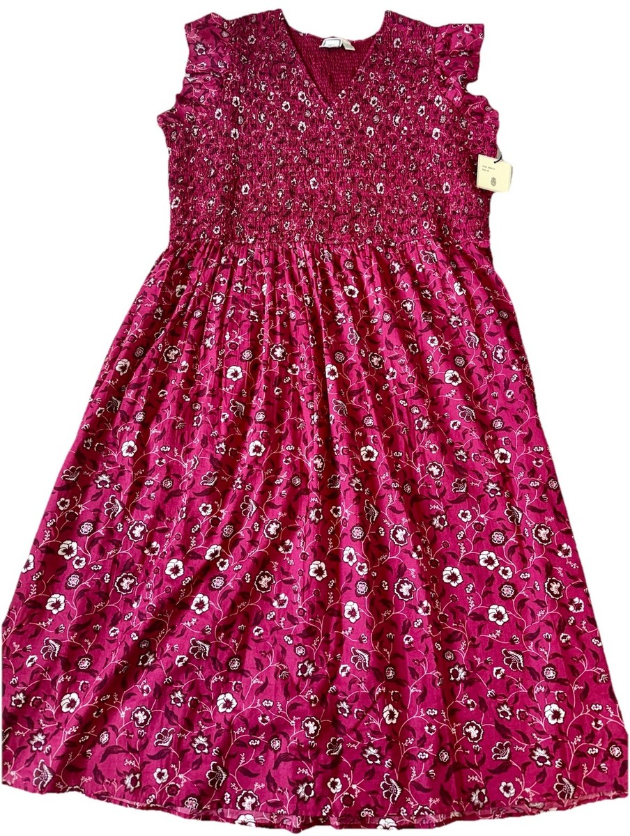 NWT Plus Size Cotton Maxi Dress 3X Sundress Floral Peasant Smocked Pockets  Boho | eBay