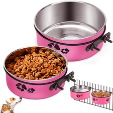 Crate Bowls Mountable 2 Pack Kennel Feeder for Dogs Cats Hot Pink Crate Food ...