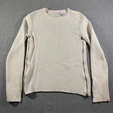 AX Armani Exchange Ribbed Knit Sweater Long Sleeve Crew Neck Side Zip Cream S