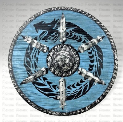 24'' Wood & Mild Steel Designer Round Shield Dragon Viking Handmade Armor Shield