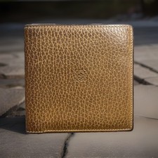 Loewe Slim Tan Brown Calf Leather Embossed Logo Bifold Wallet 2-Tone Interior
